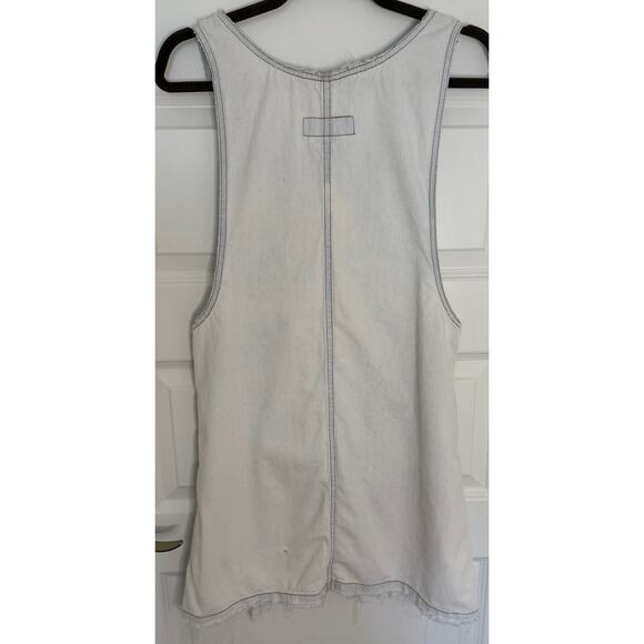Stanley Morgan Vintage Denim Jumper Dress M USA Frayed Hem Button Tank Style - Picture 2 of 10